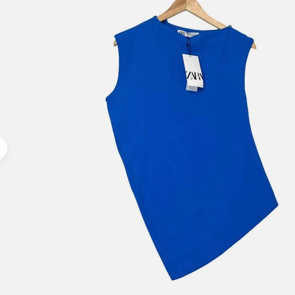 ZARA Crepe Mid-Blue Viscose Blend Asymmetric Top Blouse $69.90 - Picture 3 of 5